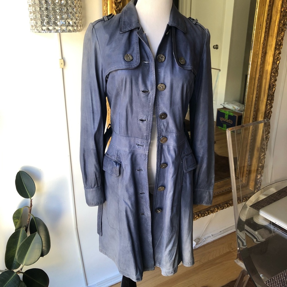 Giorgio Brato Women's Blue Leather Trench Coat size small /42